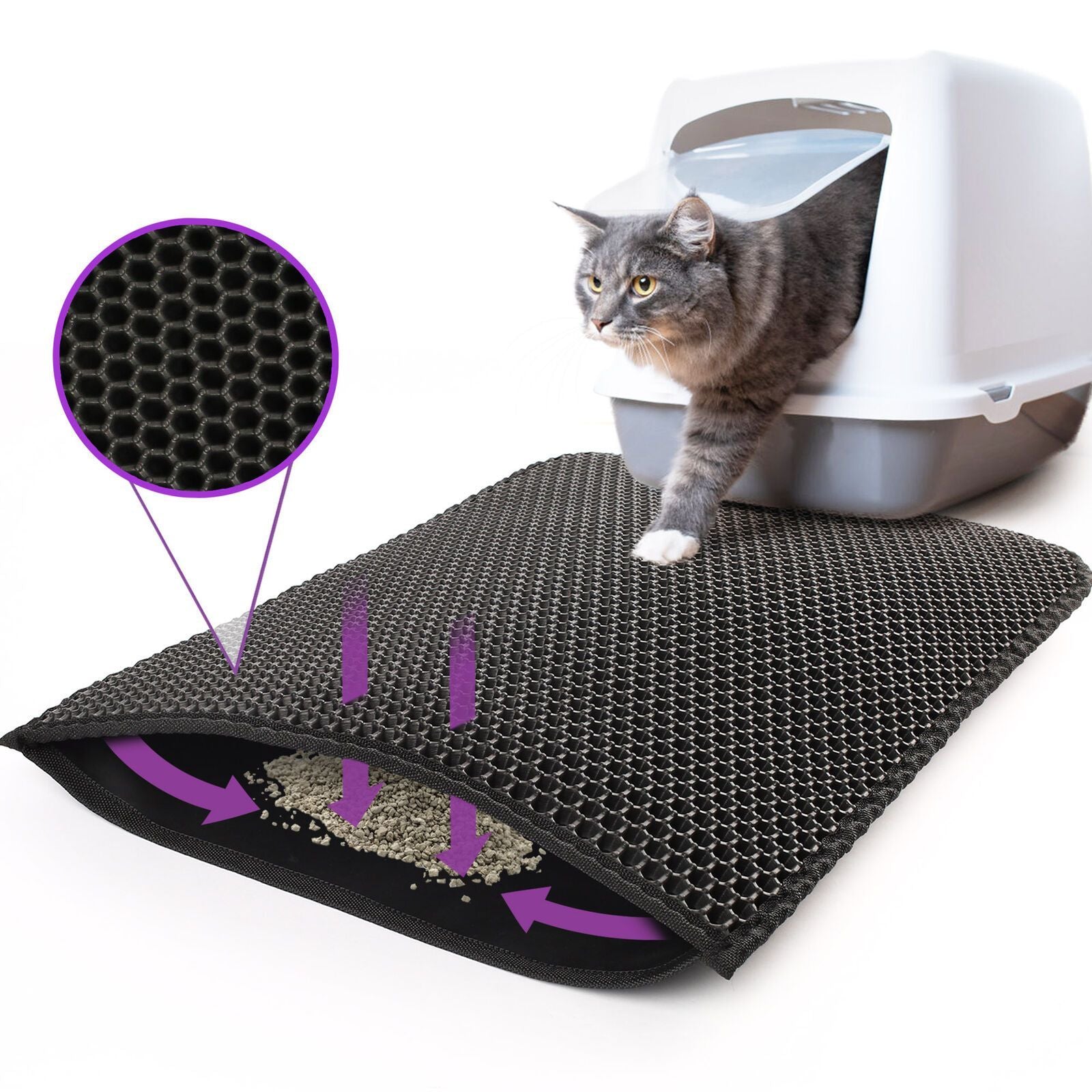 Double Layer Cat Litter Mat - Honeycomb Trapping Design