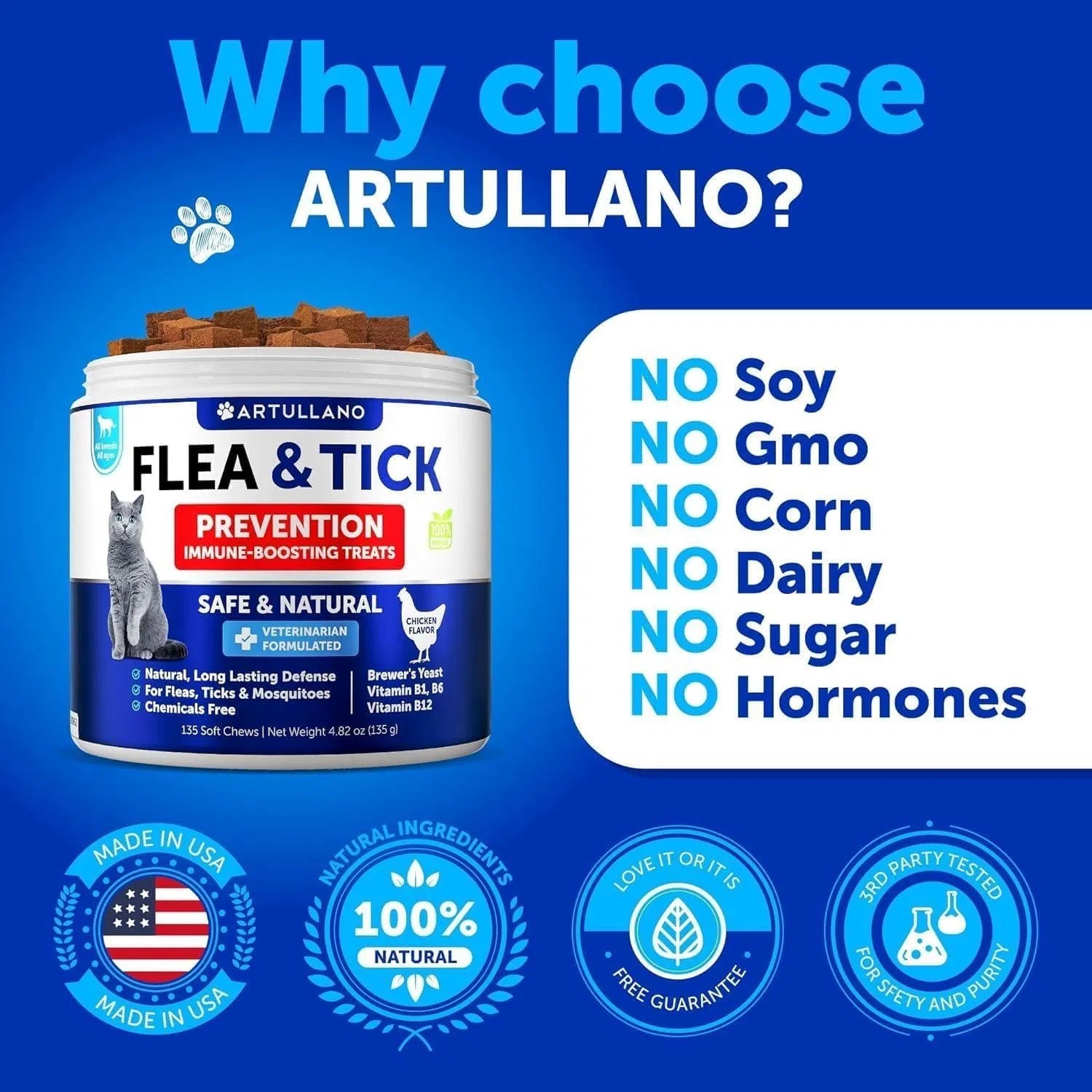 Natural Flea & Tick Prevention for Cats – Daily Chewable Supplement (135 Soft Chews)