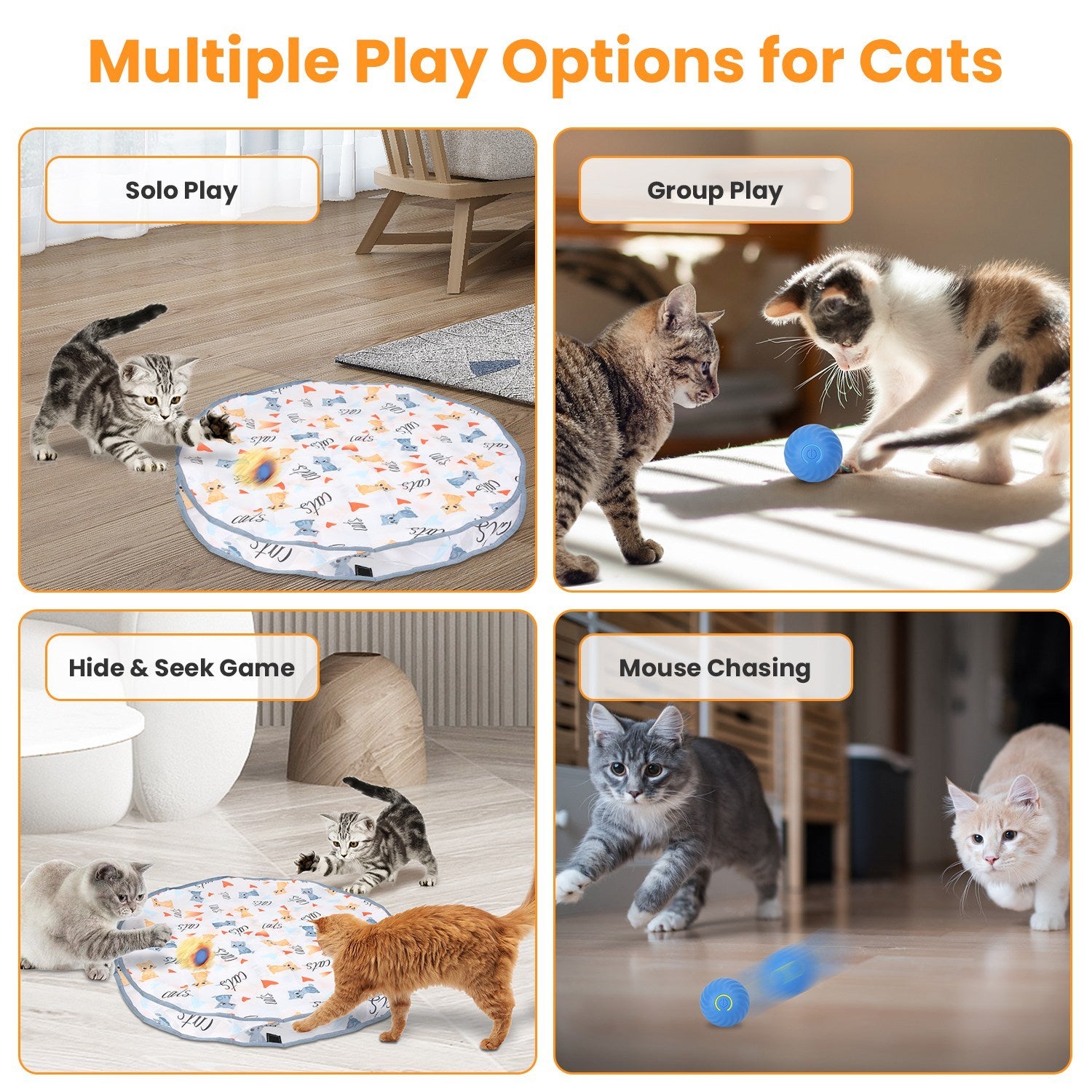 Interactive Motion-Activated Cat Toy Ball - Rechargeable Rolling Pouch