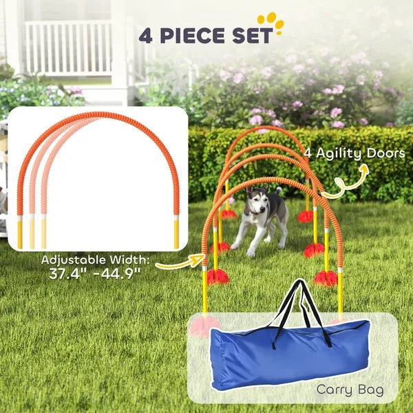 Dog Agility Course Set - 4 Piece Backyard Training Kit with Carry Bag