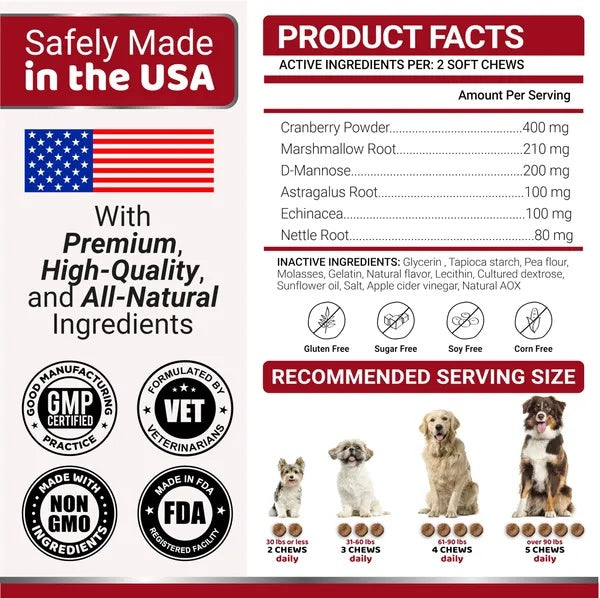 Dog UTI Treatment - Cranberry Supplement for Bladder Control (170 Treats)