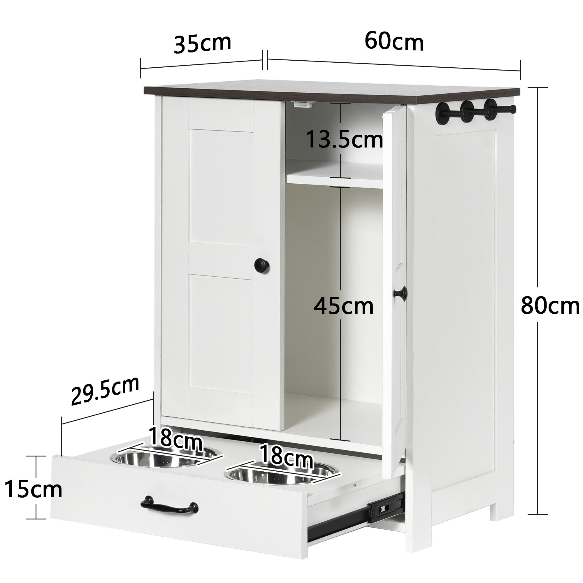 Elevated Dog Feeding Station with Storage Cabinet - White