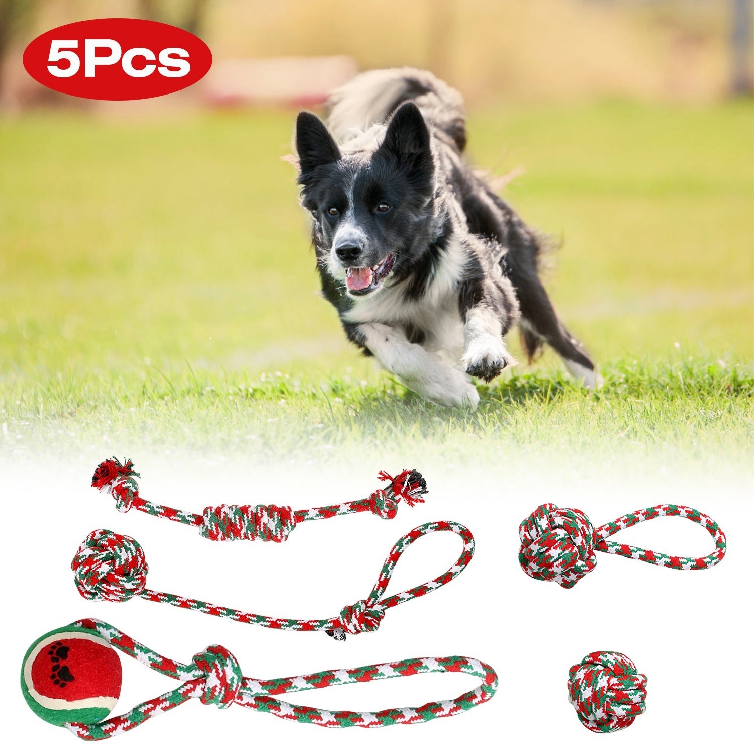 5-Pack Christmas Dog Rope Chew Toys - Holiday Training Set