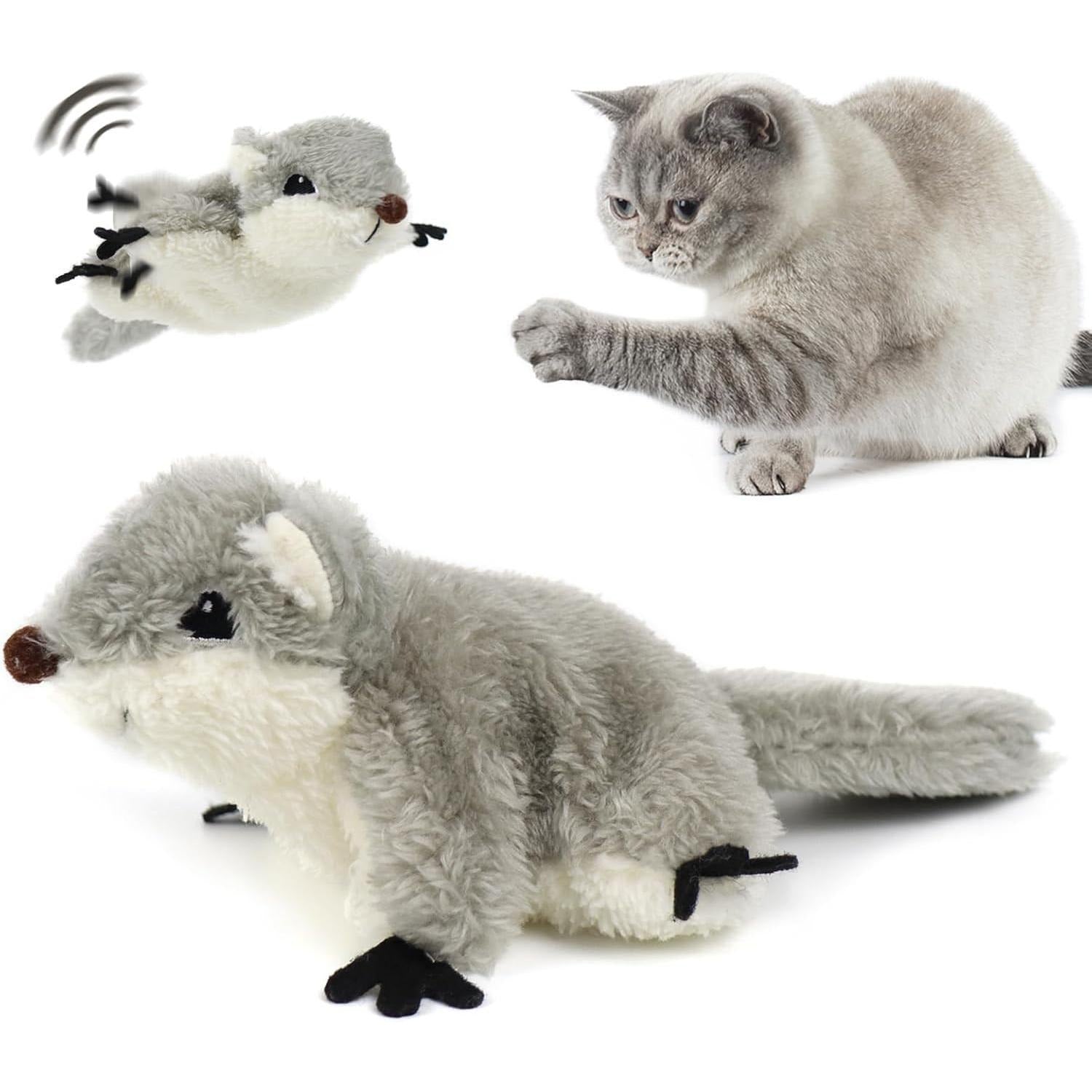 Interactive Flapping Squirrel Cat Toy - Rechargeable Touch-Activated