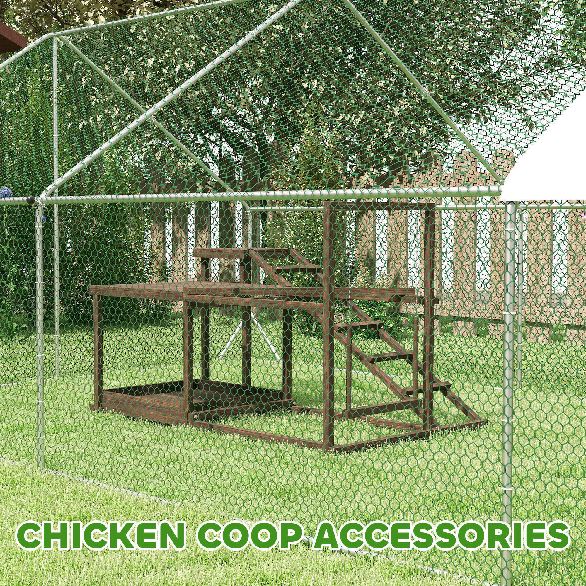 Wooden Chicken Activity Play Set - Multi-Level Perch, Swing, Ladder & Feeder Storage