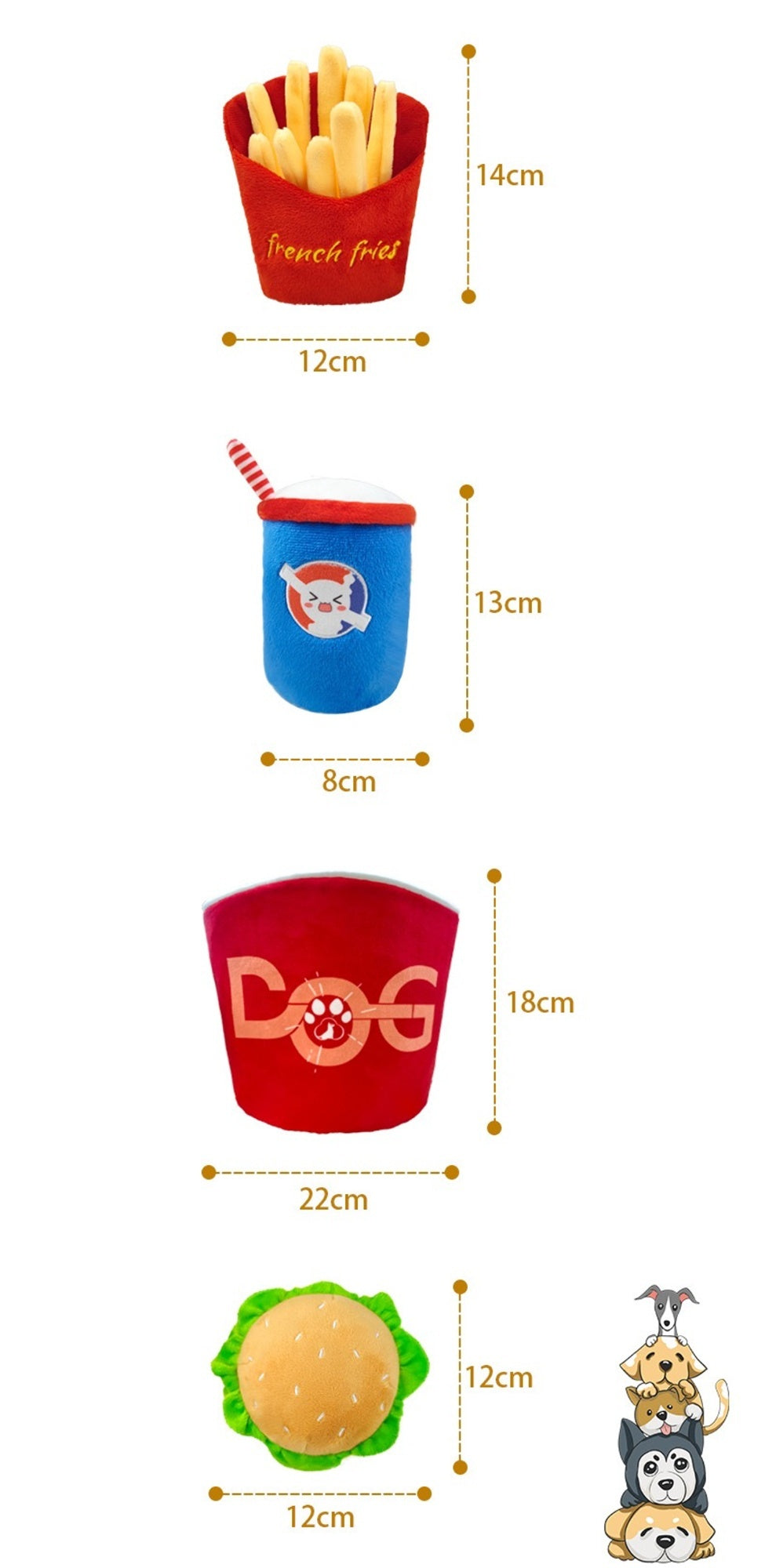 4-in-1 Fast Food Bucket Dog Toy Set - Squeaky Plush Bucket, Fries, Soda & Burger