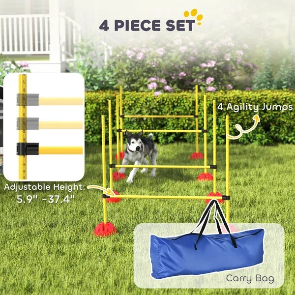 Dog Agility Course Set - 4 Piece Backyard Training Kit with Carry Bag