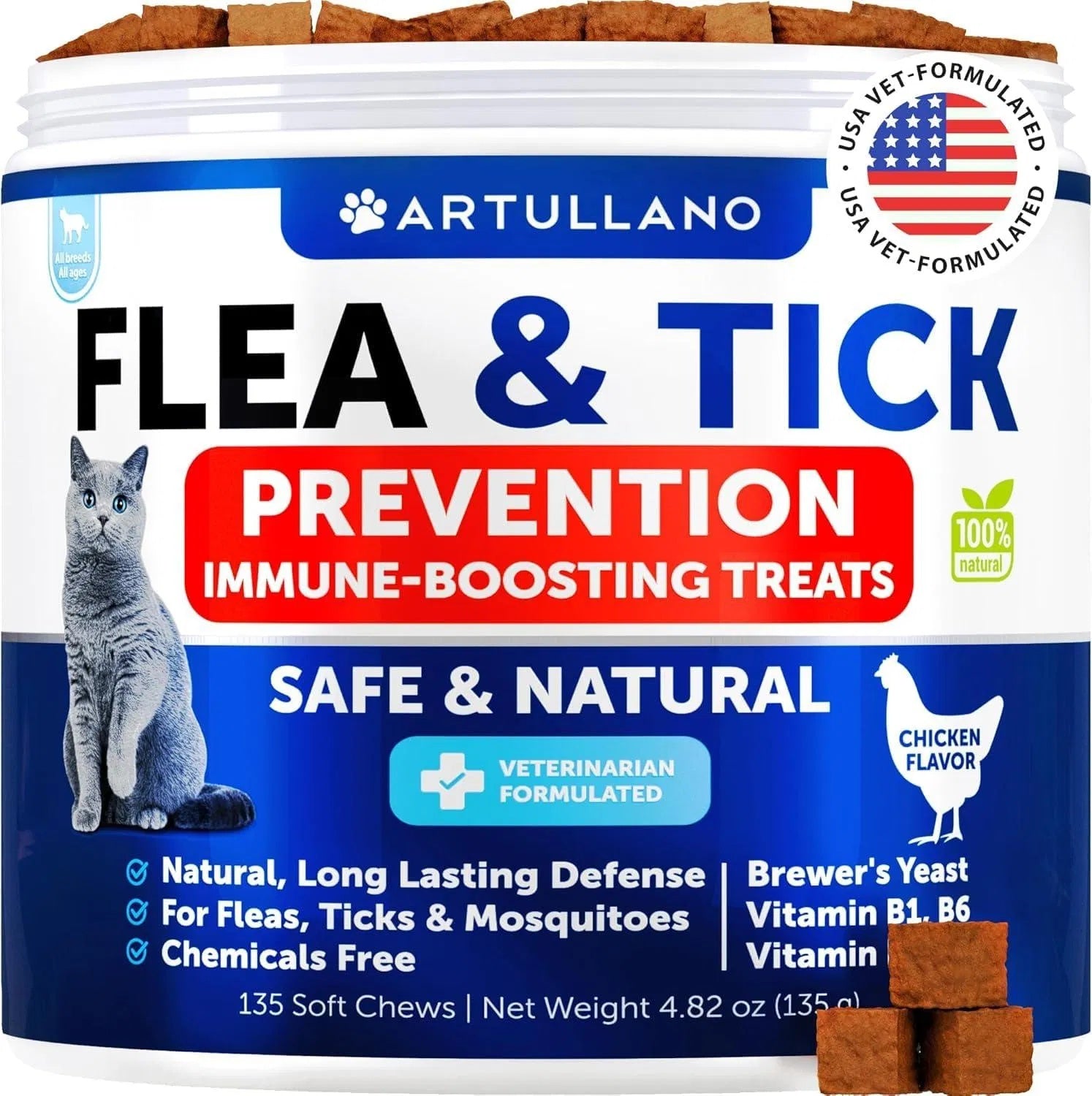Natural Flea & Tick Prevention for Cats – Daily Chewable Supplement (135 Soft Chews)
