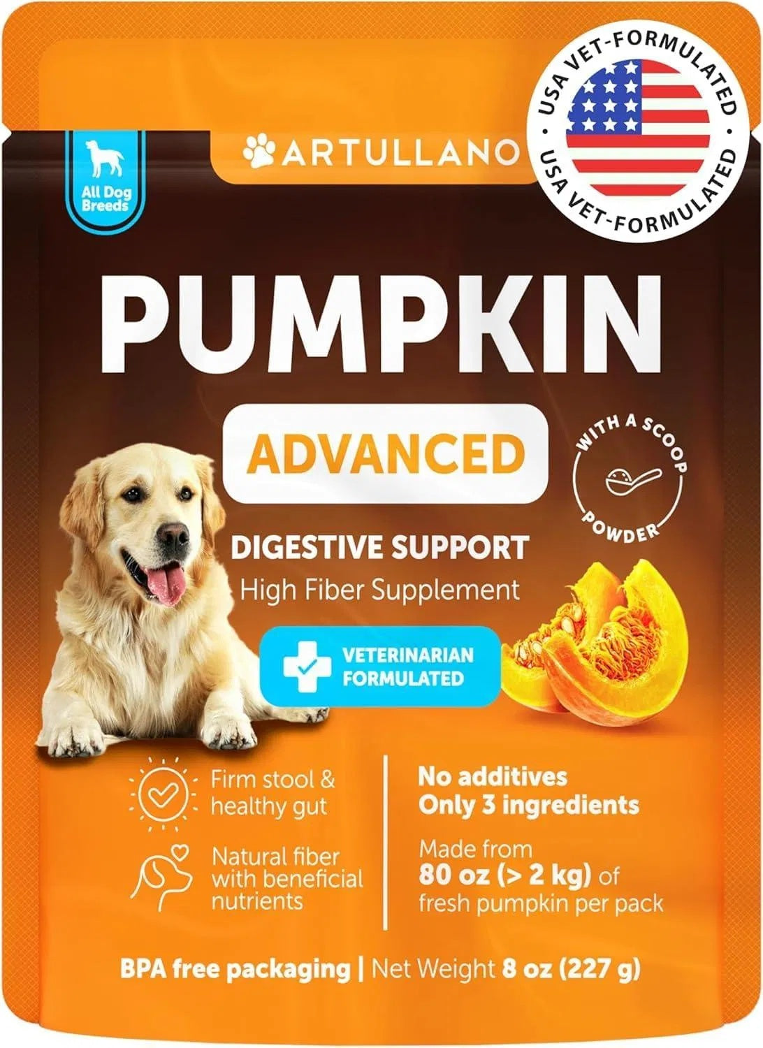 Dog Pumpkin Powder - Digestive Support & Fiber Supplement (8 oz)