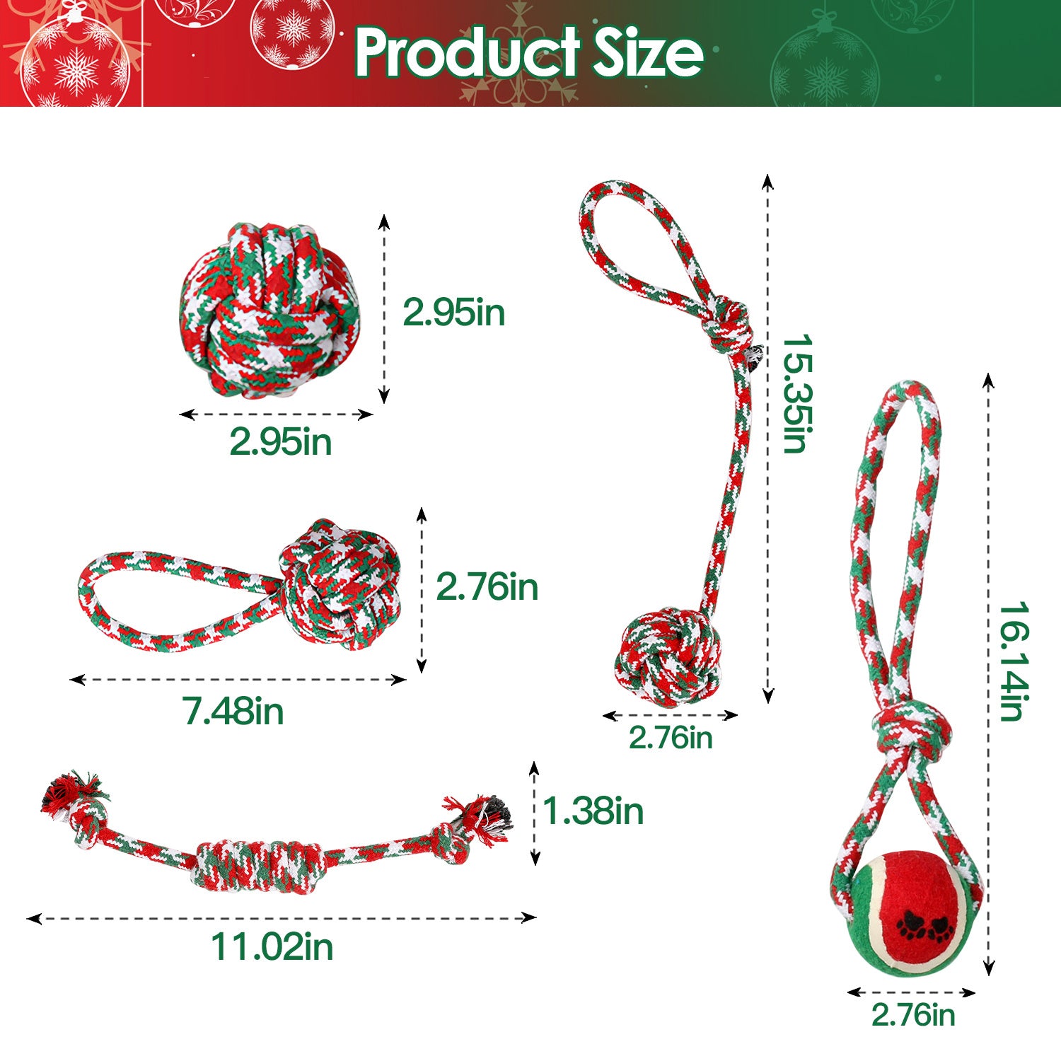 5-Pack Christmas Dog Rope Chew Toys - Holiday Training Set
