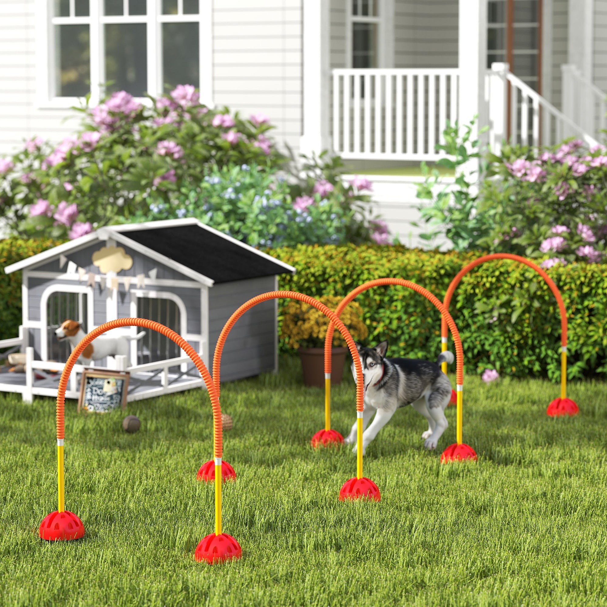 Dog Agility Doors Set - 4 Piece Adjustable Width Training Kit, Orange