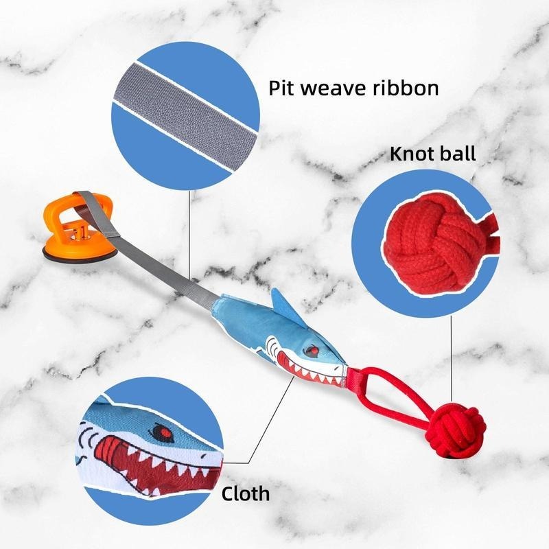 Shark Shaped Squeaky Dog Toy with Suction Cup - Interactive Rope Ball