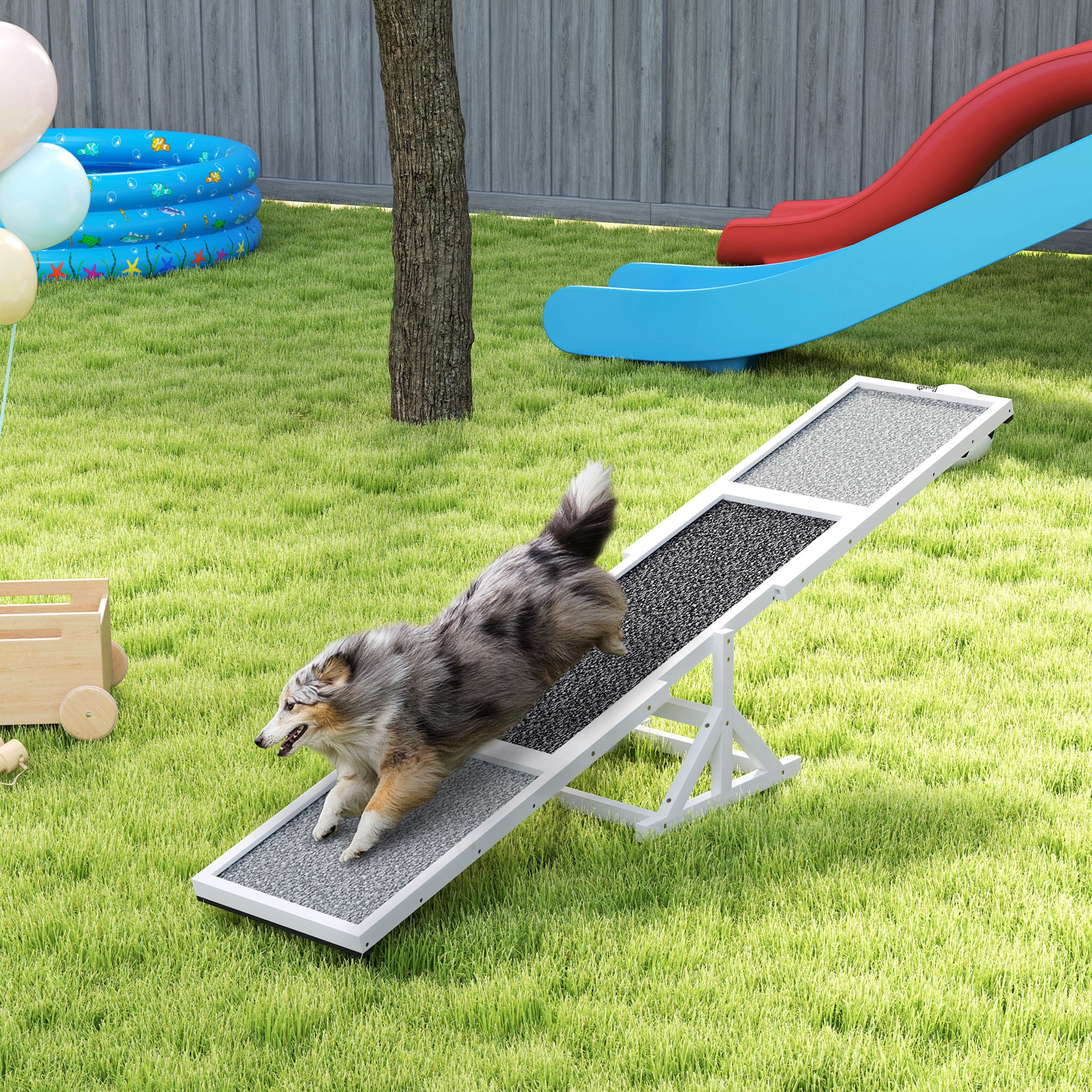 Dog Agility Seesaw - 110 lbs Capacity, Weather Resistant, Non-Slip Surface, White