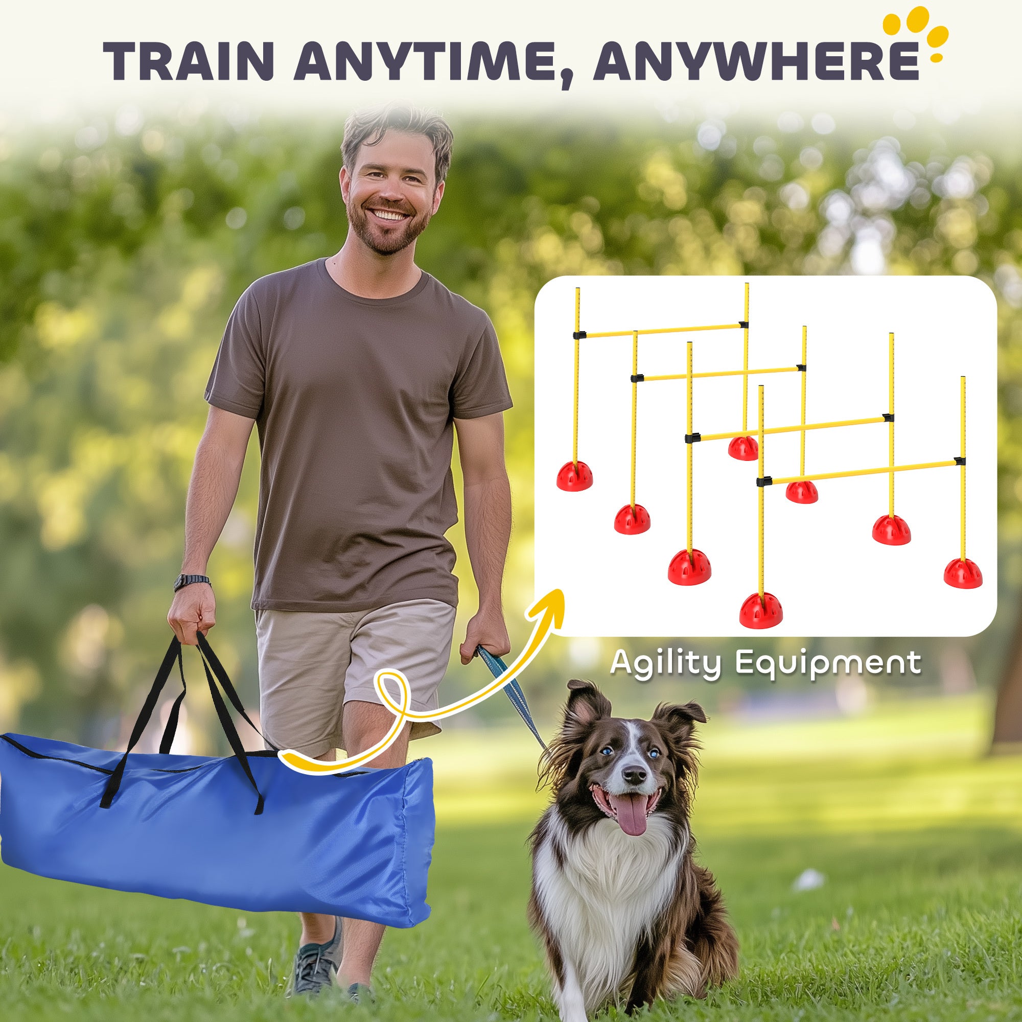 Dog Agility Jumps Set - 4 Piece Height Adjustable with Carry Bag, Yellow