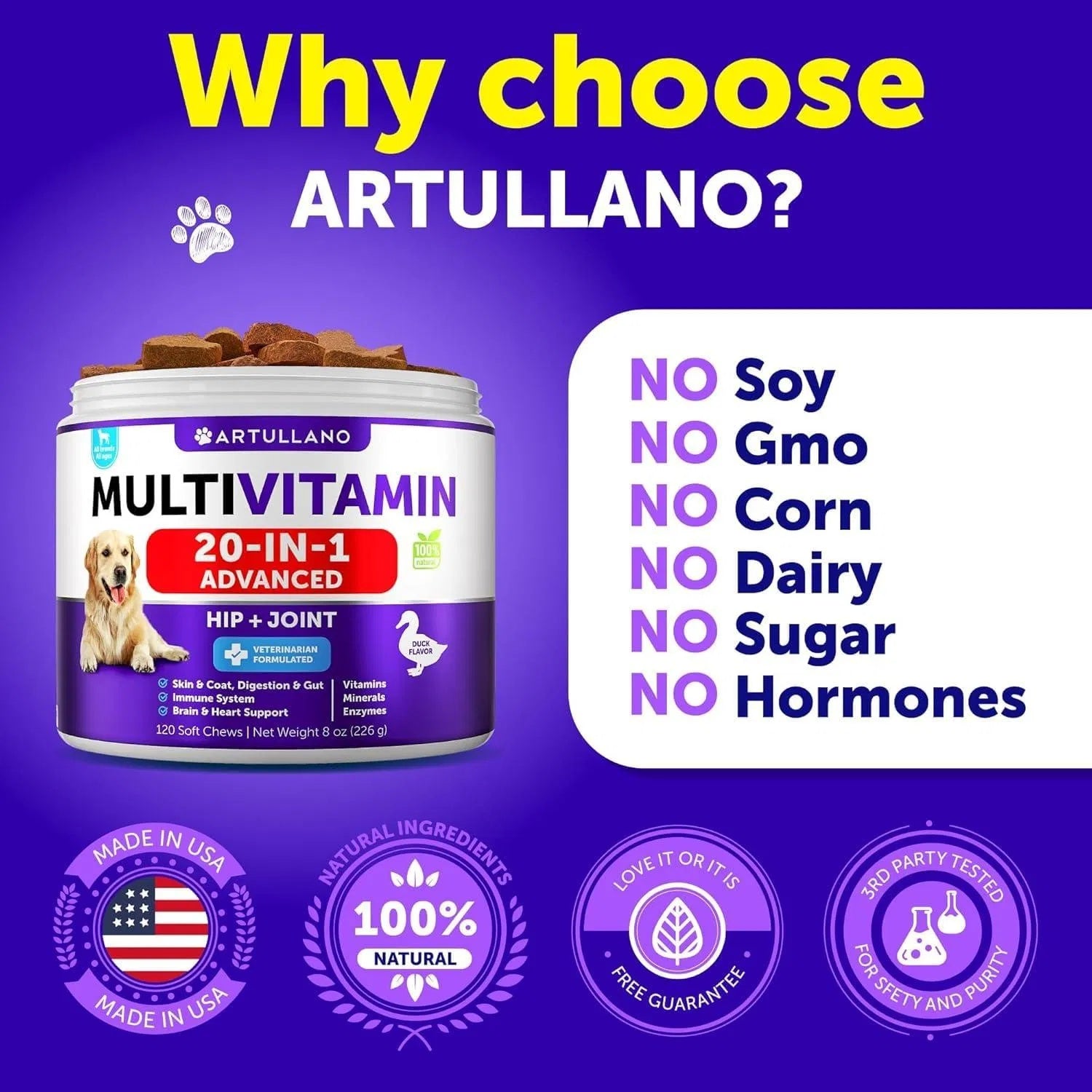 Multivitamin Chewables for Dogs 20-in-1 with Glucosamine – Joint, Immune & Skin Support (120 Chews)