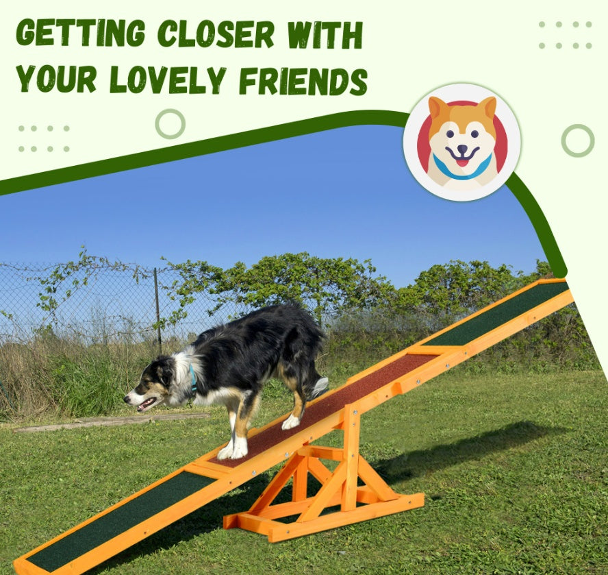 Wooden Dog Agility Seesaw - 71" Weather-Resistant Training Equipment