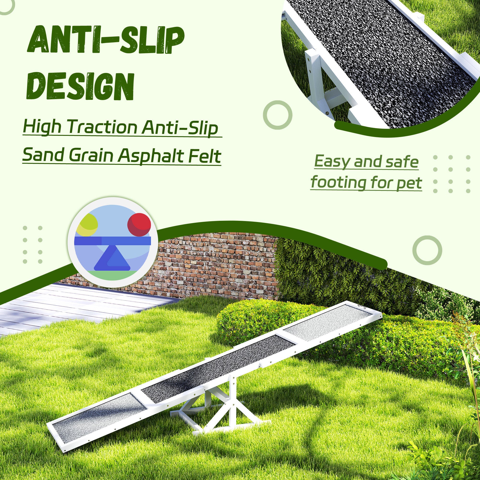 Dog Agility Seesaw - 110 lbs Capacity, Weather Resistant, Non-Slip Surface, White