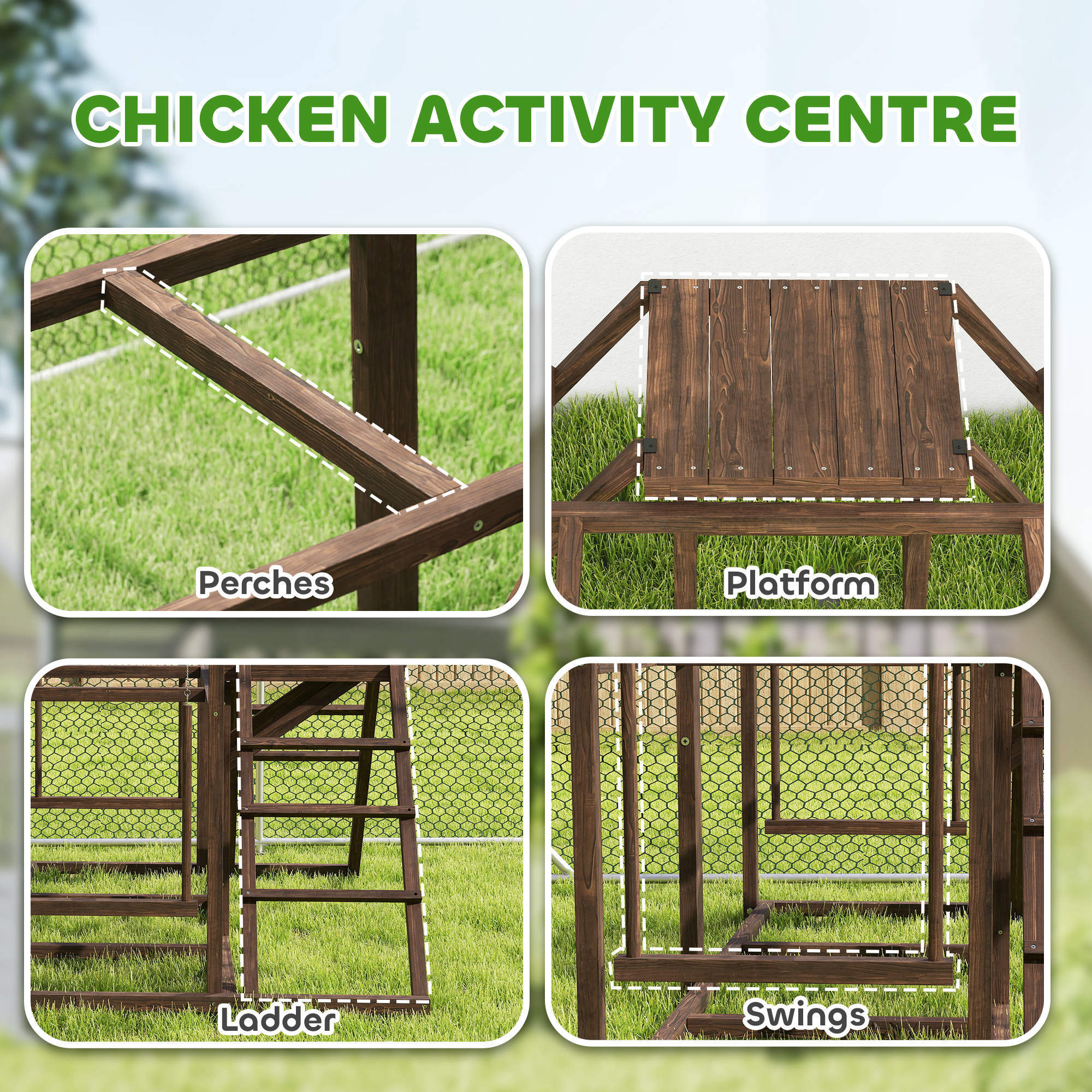 Chicken Activity Play Set - Multi-Level Perches, Swing & Ladder for 3-4 Chickens