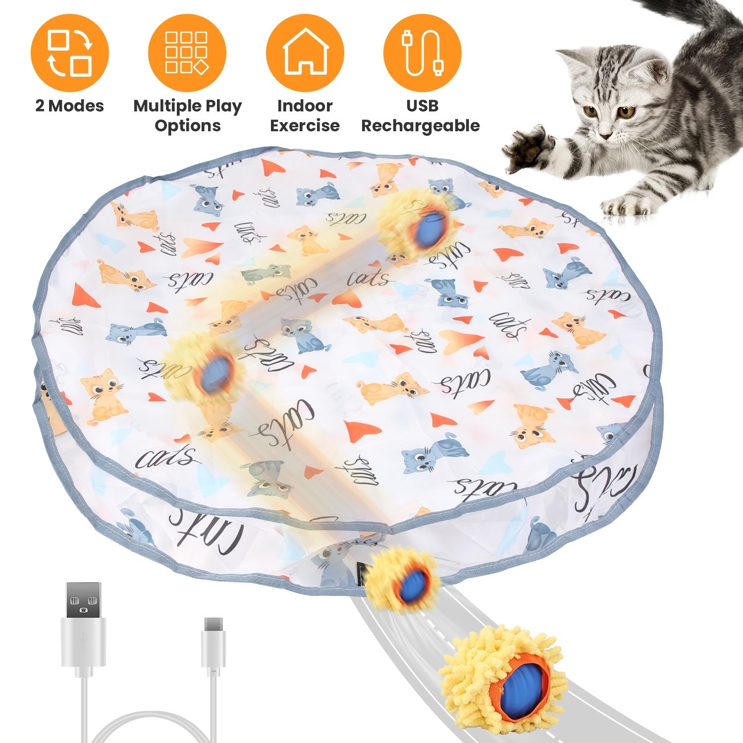 Interactive Motion-Activated Cat Toy Ball - Rechargeable Rolling Pouch