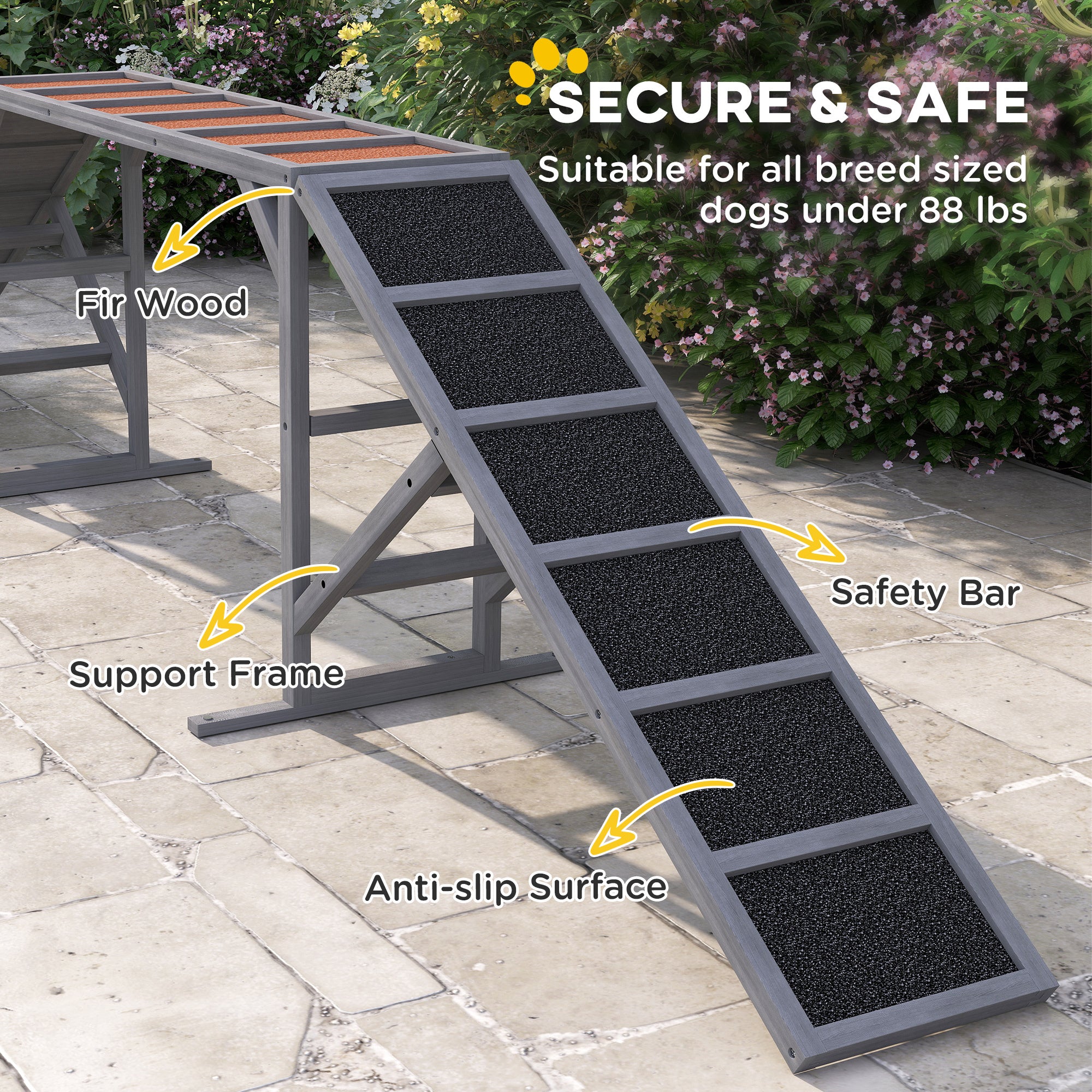 Dog Agility Ramp - 88 lbs Capacity, Non-Slip Surface, Safety Bars