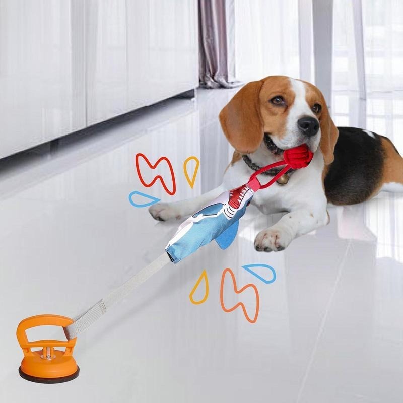Shark Shaped Squeaky Dog Toy with Suction Cup - Interactive Rope Ball