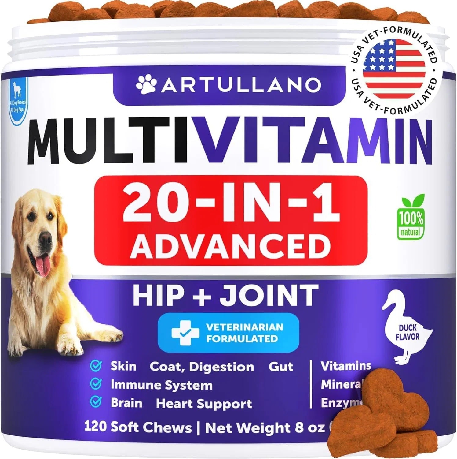 Multivitamin Chewables for Dogs 20-in-1 with Glucosamine – Joint, Immune & Skin Support (120 Chews)