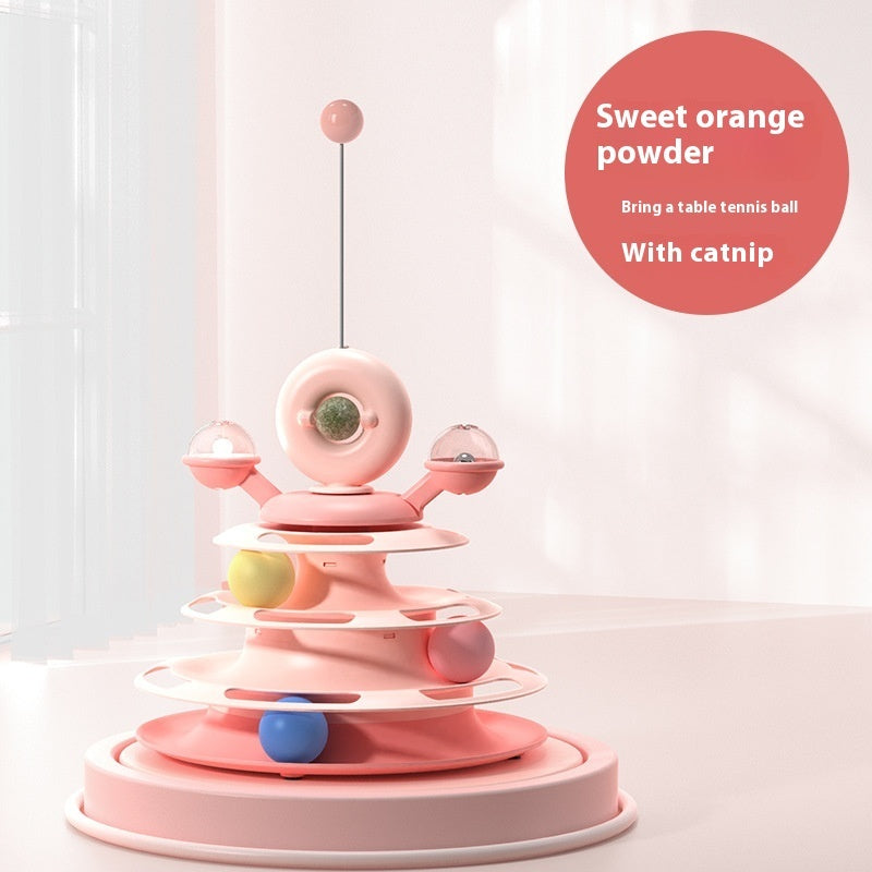 4-Level Cat Tower Toy - Interactive Turntable Ball Track Puzzle