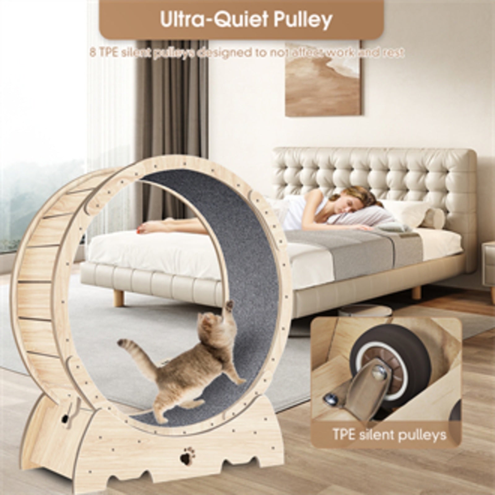 Cat Exercise Wheel For Indoor Cats, Running Wheel With Carpeted Runway