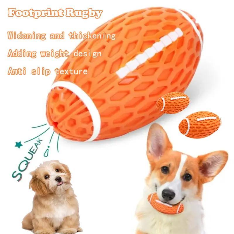 Dog Rubber Football Toy - Chew Resistant, Interactive, Squeaky