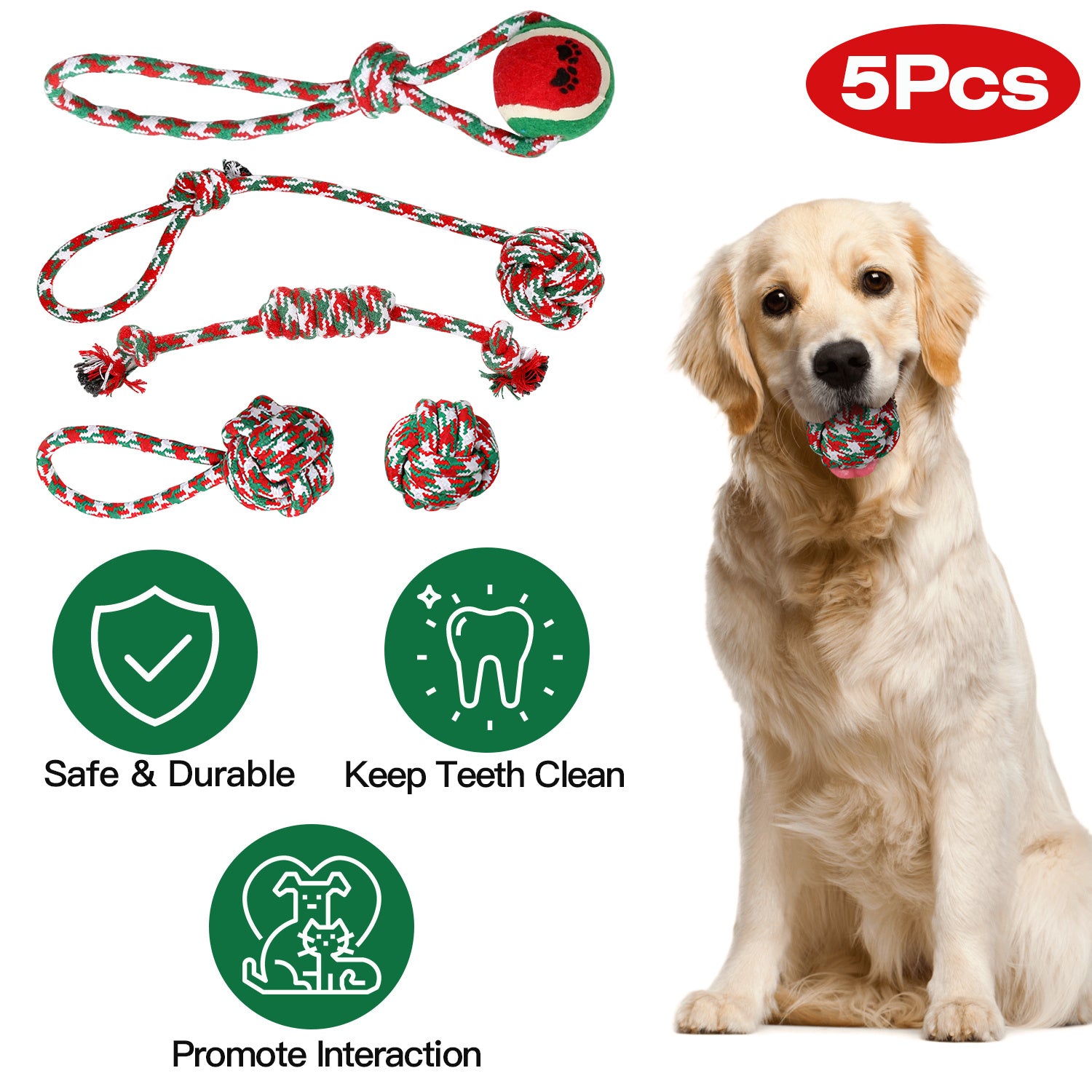 5-Pack Christmas Dog Rope Chew Toys - Holiday Training Set