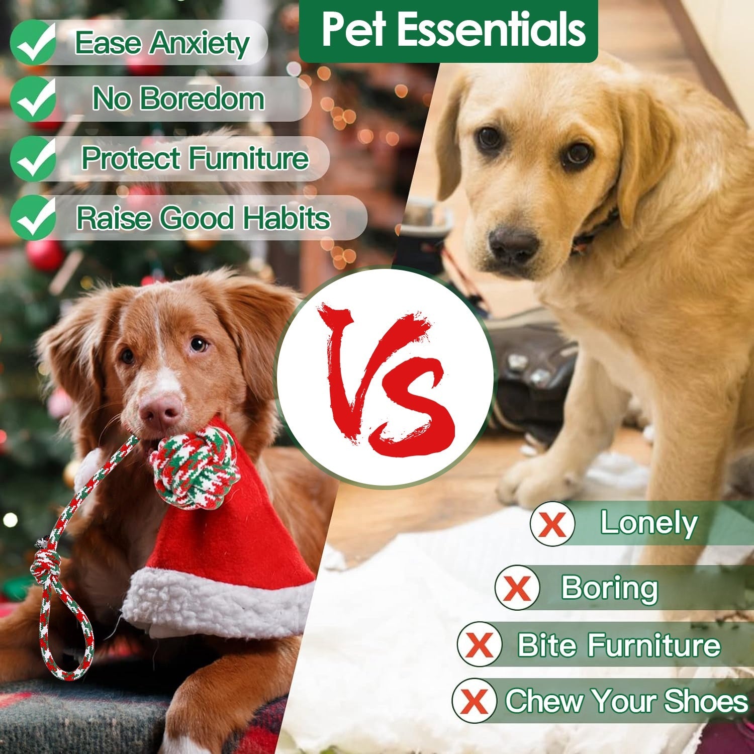 5-Pack Christmas Dog Rope Chew Toys - Holiday Training Set