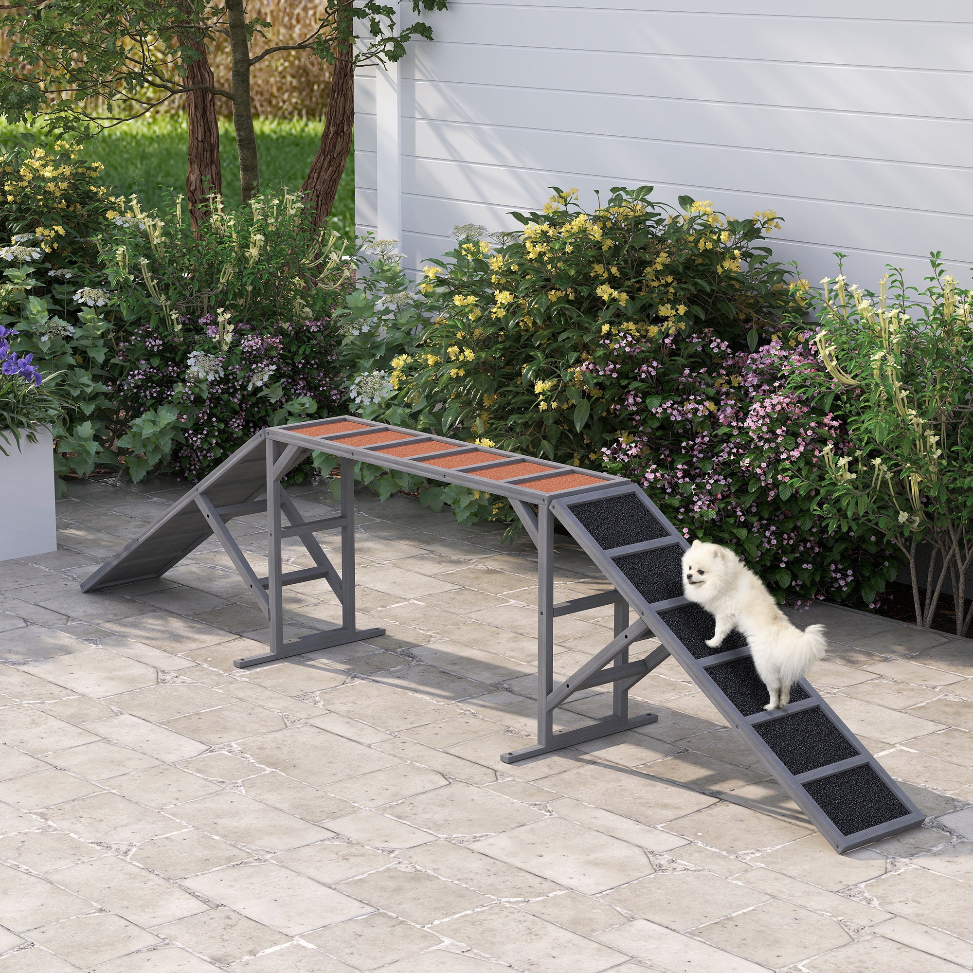 Dog Agility Ramp - 88 lbs Capacity, Non-Slip Surface, Safety Bars