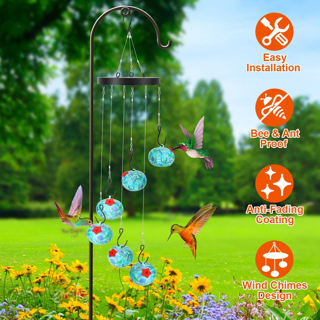 Hummingbird Feeder with Wind Chimes - Ant & Bee Proof