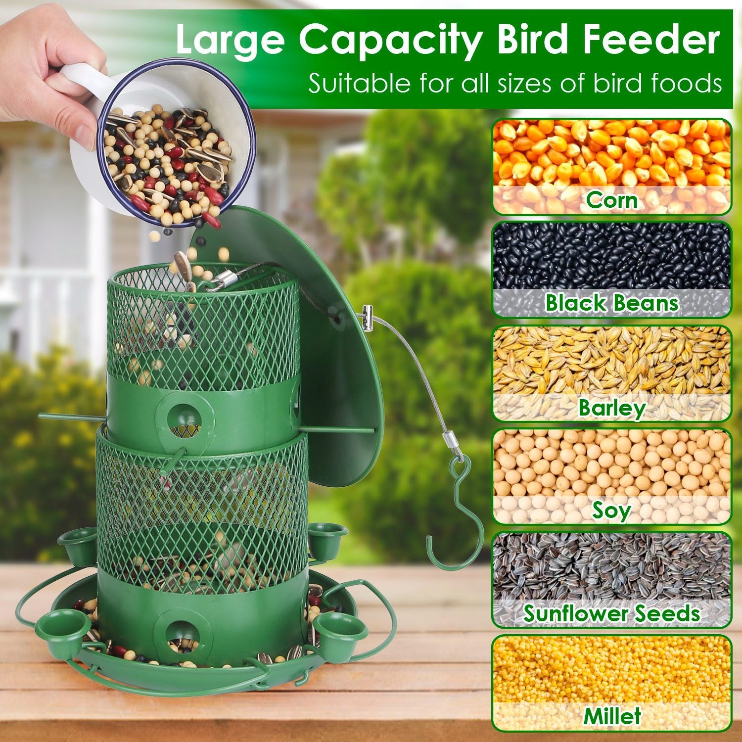 Wild Bird Feeder - Squirrel Proof Metal Hanging Feeder with 360° Perches