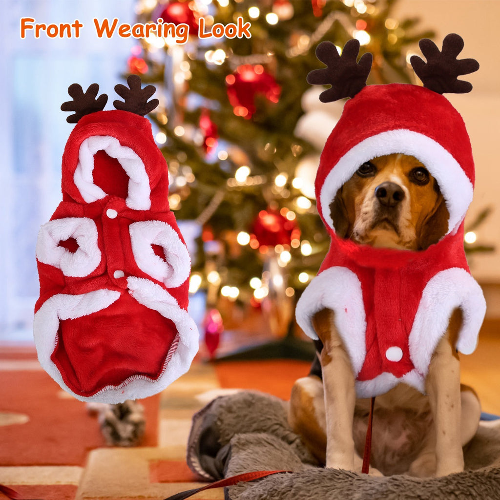 Pet Christmas Santa Costume with Reindeer Antlers