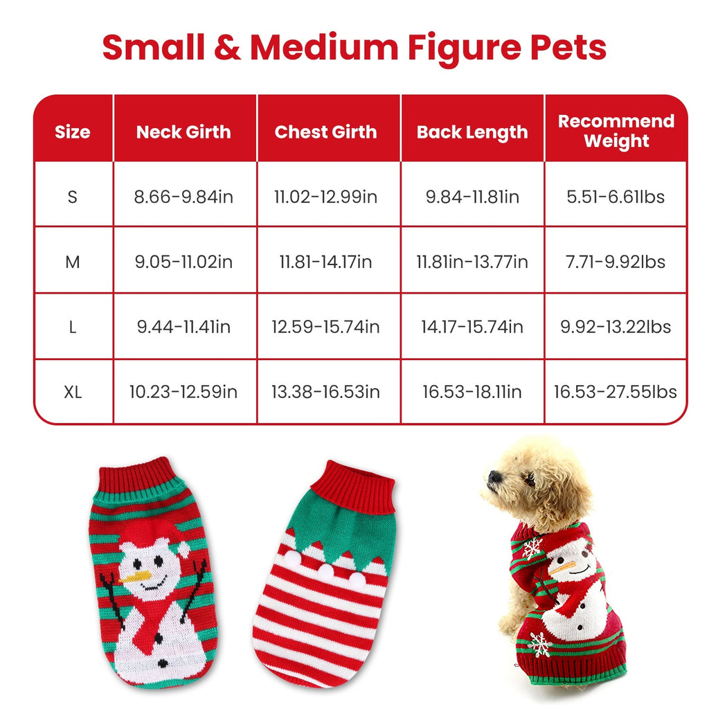 Pet Christmas Turtleneck Sweater - Snowman & Stripes Design