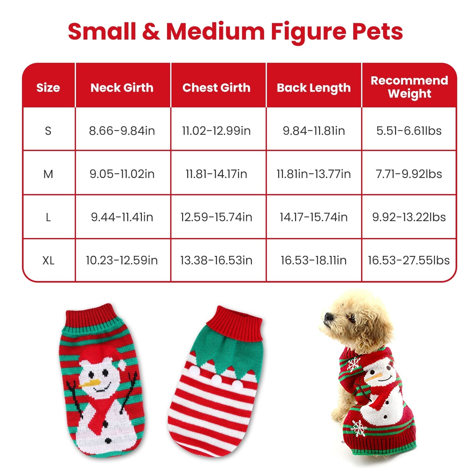 Pet Christmas Turtleneck Sweater - Snowman & Stripes Design