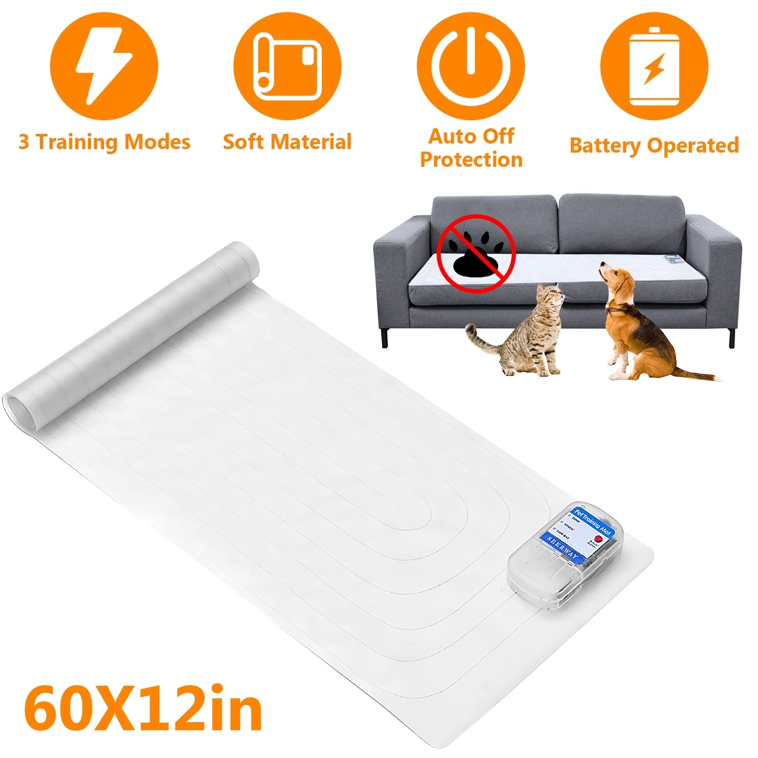 Electronic Pet Training Mat - Safe Indoor Shock Pad for Dogs & Cats (60x12in)