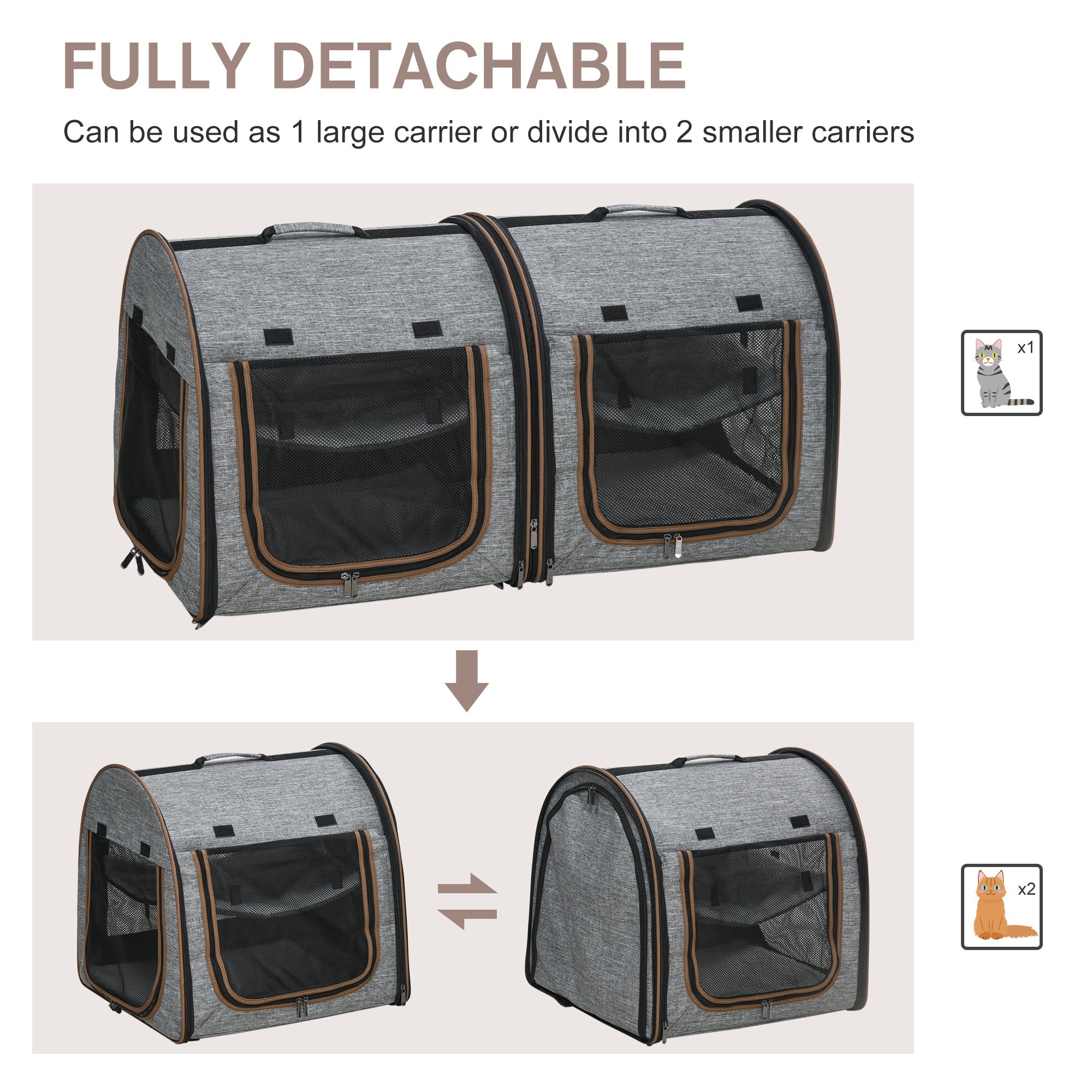 Portable Soft-Sided Pet Carrier with Divider - Grey