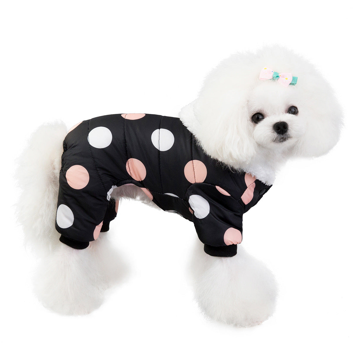 Warm Big Polka Dot Four-Leg Cotton Dog Coat - Stylish Winter Pet Jacket