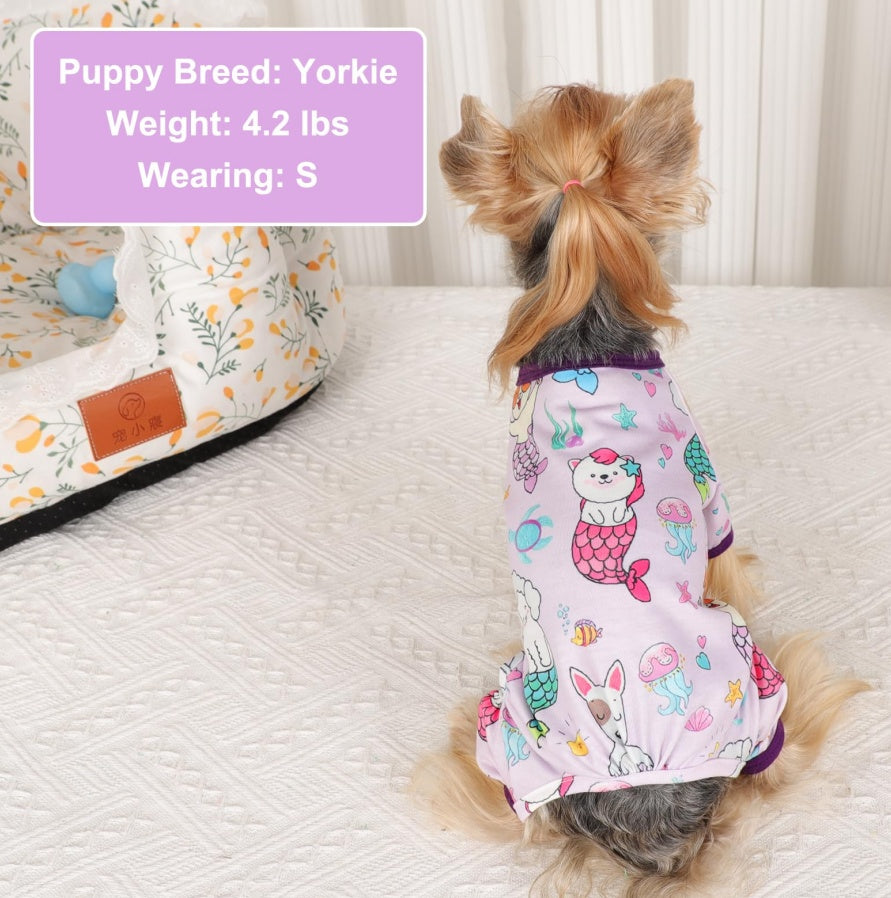 Soft Stretchy Dog Pajamas - Mermaid Print for Small Dogs