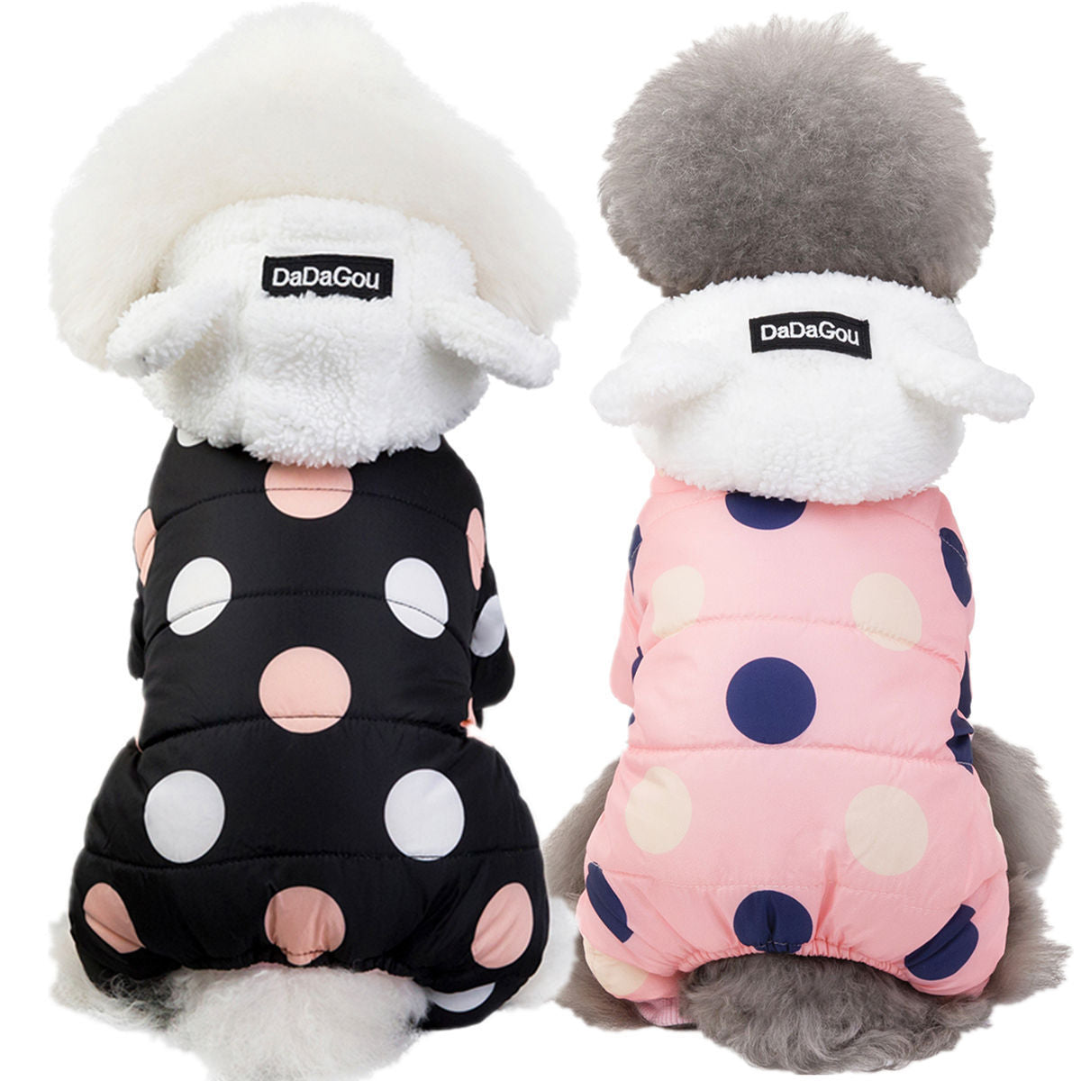 Warm Big Polka Dot Four-Leg Cotton Dog Coat - Stylish Winter Pet Jacket