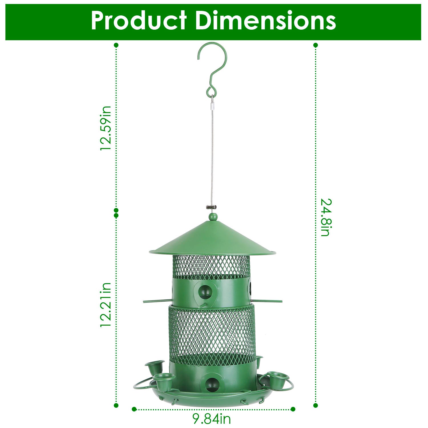 Wild Bird Feeder - Squirrel Proof Metal Hanging Feeder with 360° Perches
