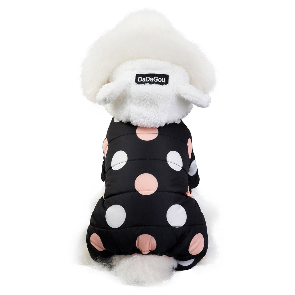 Warm Big Polka Dot Four-Leg Cotton Dog Coat - Stylish Winter Pet Jacket