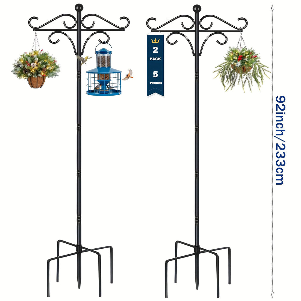Heavy Duty Shepherd's Hooks - 76" Double Bird Feeder Pole (Set of 2)