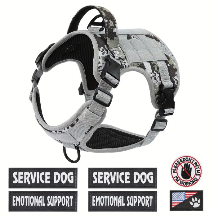 Tactical Service Dog Harness - Adjustable Reflective No-Pull Vest with Metal Buckle