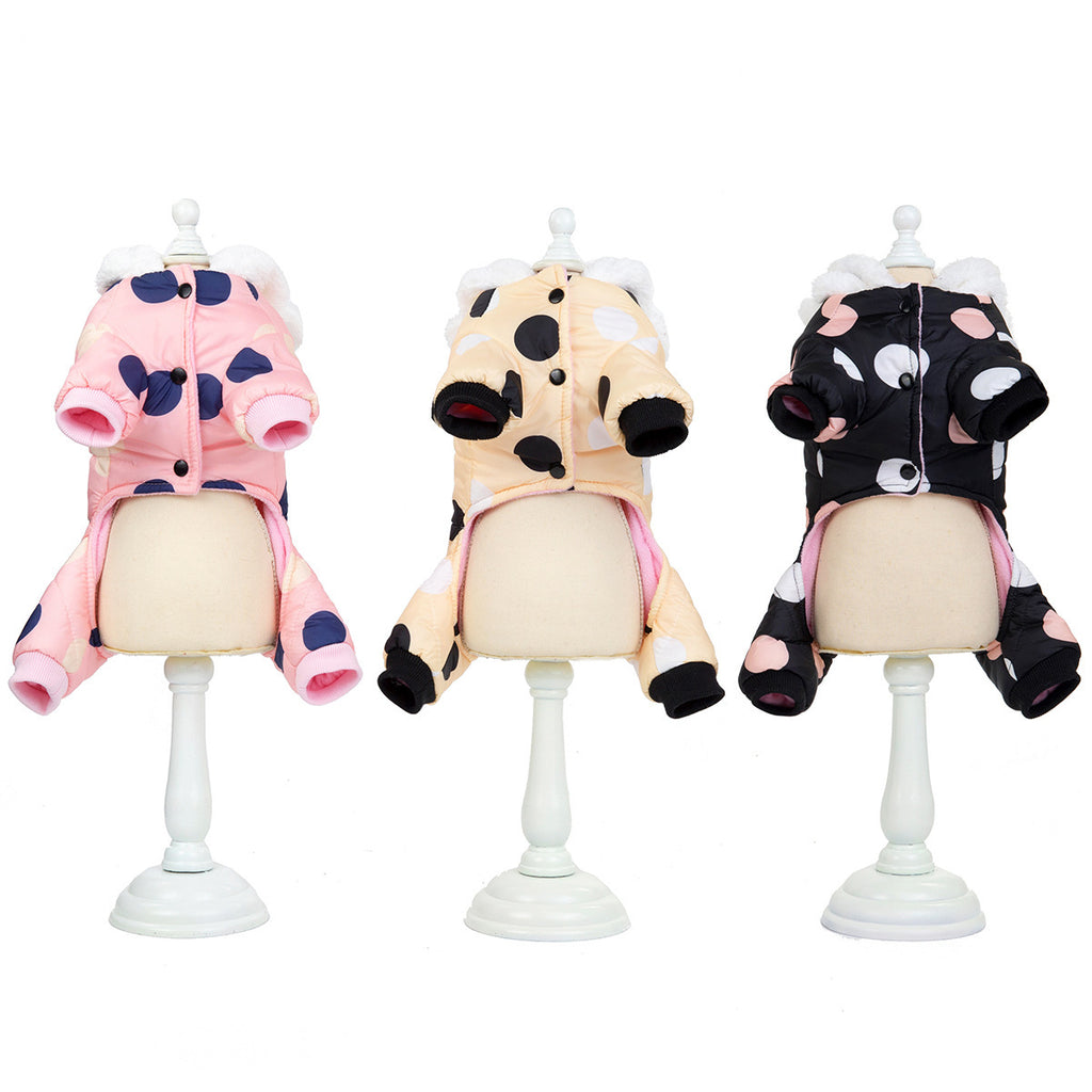 Warm Big Polka Dot Four-Leg Cotton Dog Coat - Stylish Winter Pet Jacket
