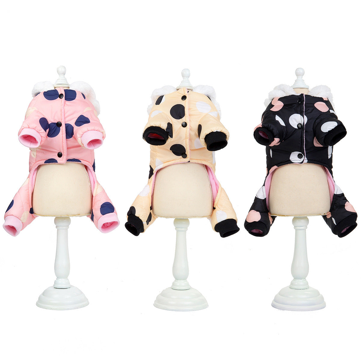 Warm Big Polka Dot Four-Leg Cotton Dog Coat - Stylish Winter Pet Jacket