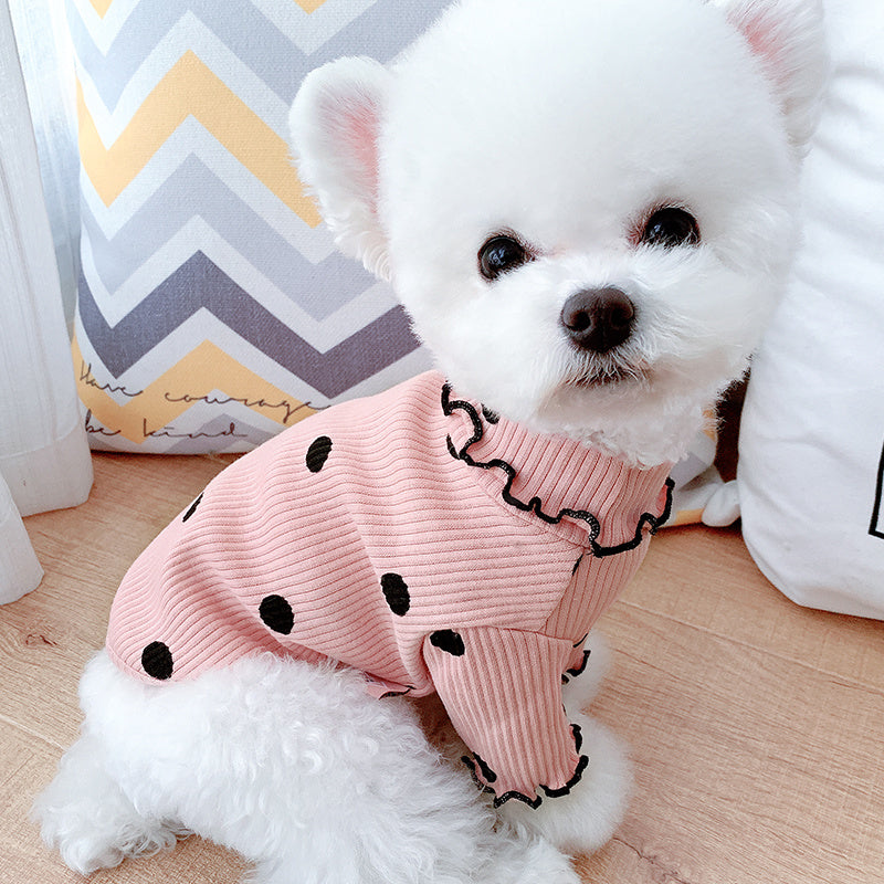 Polka Dot Turtleneck Dog Shirt - Cozy Pet Clothing for All Seasons