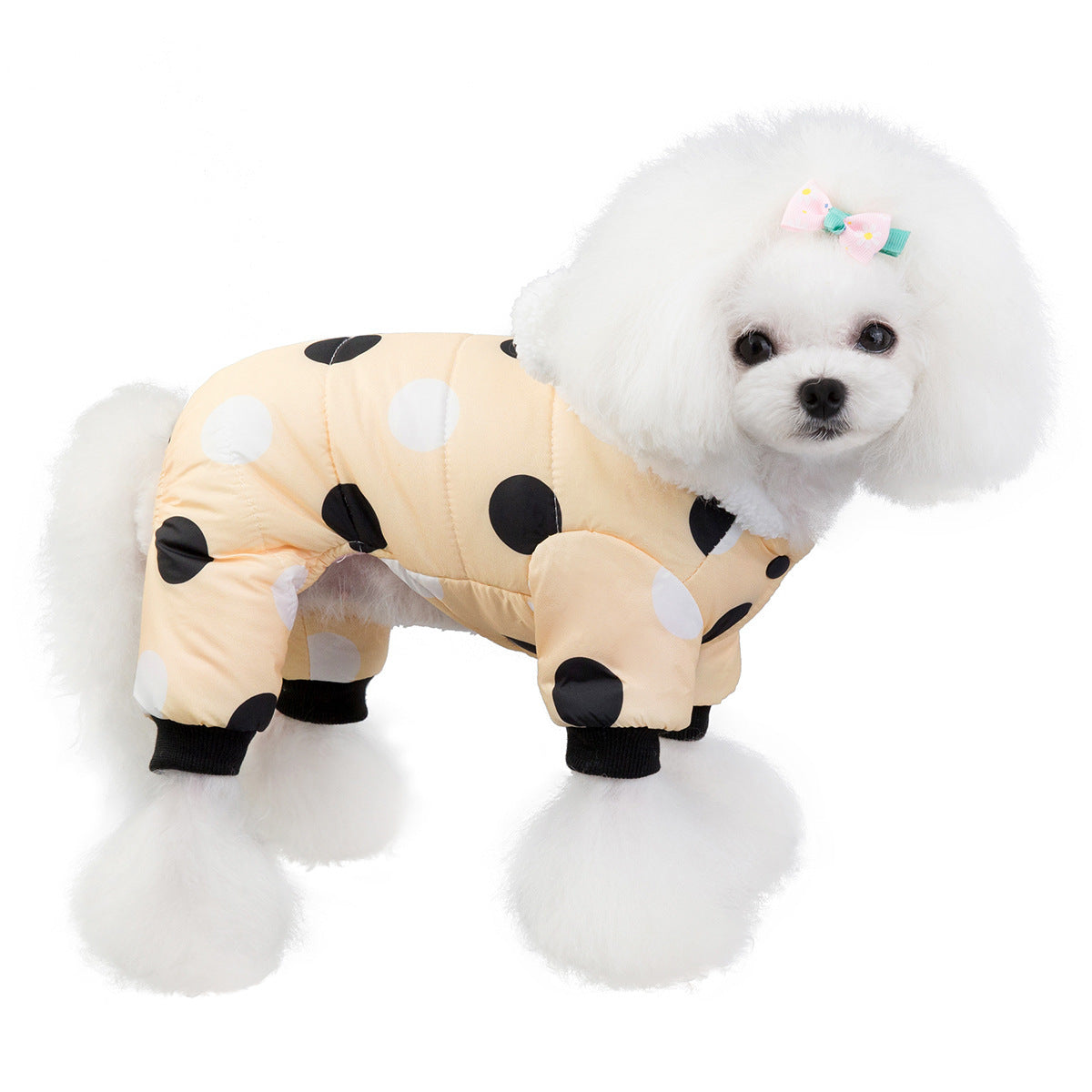 Warm Big Polka Dot Four-Leg Cotton Dog Coat - Stylish Winter Pet Jacket